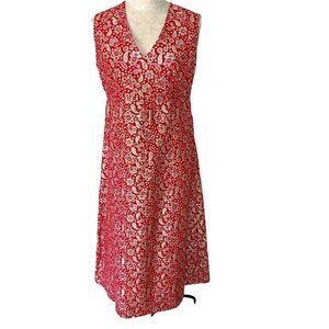 Metallic Dress Womens Medium Vintage 60s Handmade Sleeveless V Neck Lined Red